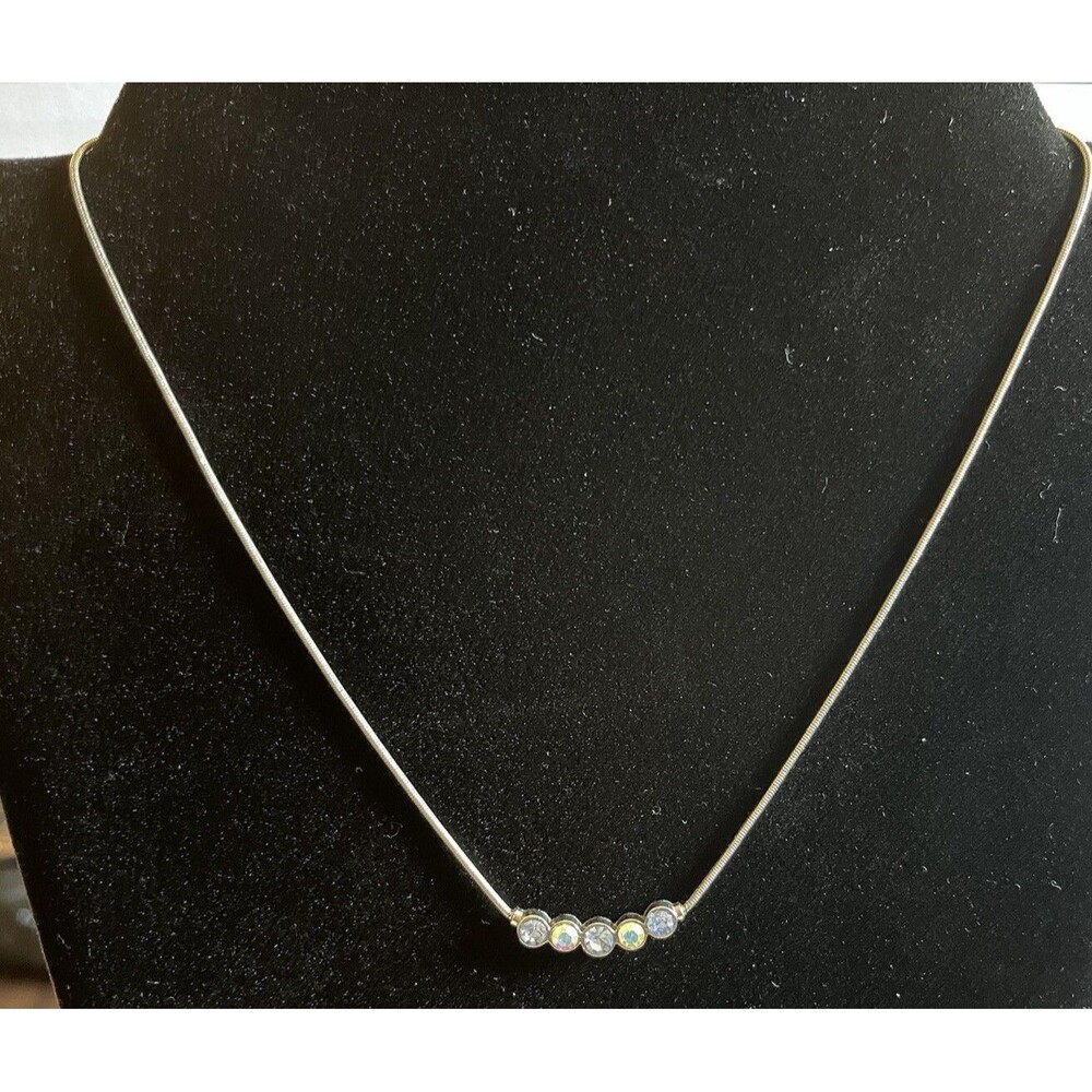 Lia Sophia Silver Tone Blue/White Faux Rhinestone Necklace N30 18"